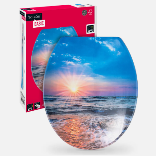 Laden Sie das Bild in Galerie -Viewer, aquaSu® Basic, WC-Sitz mit Motiv Sonnenuntergang, Duroplast Toilettendeckel mit Absenkautomatik, Belastbar bis 200 kg