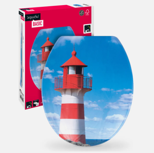 Laden Sie das Bild in Galerie -Viewer, aquaSu® Basic, WC-Sitz mit Motiv Leuchtturm, Duroplast Toilettendeckel mit Absenkautomatik, Belastbar bis 200 kg