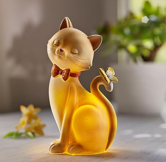 LED Katze Sophie im Geschenkset - Katze Deko Figur mit LED Licht batteriebetrieben