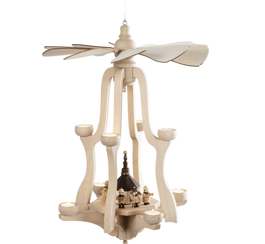 SAICO ORIGINAL Weihnachtspyramide Hängepyramide für 8 Teelichte "Seiffener Kirche" HxØ 65x46cm NEU