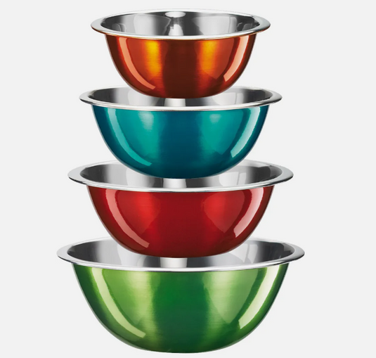 King Schüsselset Edelstahl, 4-teilig, Ø16, 18, 20, 22cm, Orange, Aqua, Rot, Grün, High-Gloss Optik