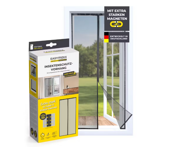 EASYmaxx Insect Protect Insektenschutzvorhang mit eingenähten XXL-Magnetbändern - 100 x 210 cm - Schwarz