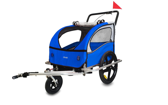 DMS® Fahrradanhänger 2 in 1 Kinderanhänger Fahrradanhänger Jogger Fahrradanhänger Kinderwagen Kinderfahrradanhänger für 2 Kinder 5-Punkt-Sicherheitsgurt Radschutz FH-02