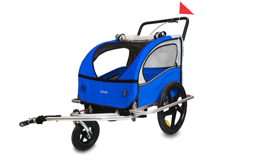DMS® Fahrradanhänger 2 in 1 Kinderanhänger Fahrradanhänger Jogger Fahrradanhänger Kinderwagen Kinderfahrradanhänger für 2 Kinder 5-Punkt-Sicherheitsgurt Radschutz FH-02