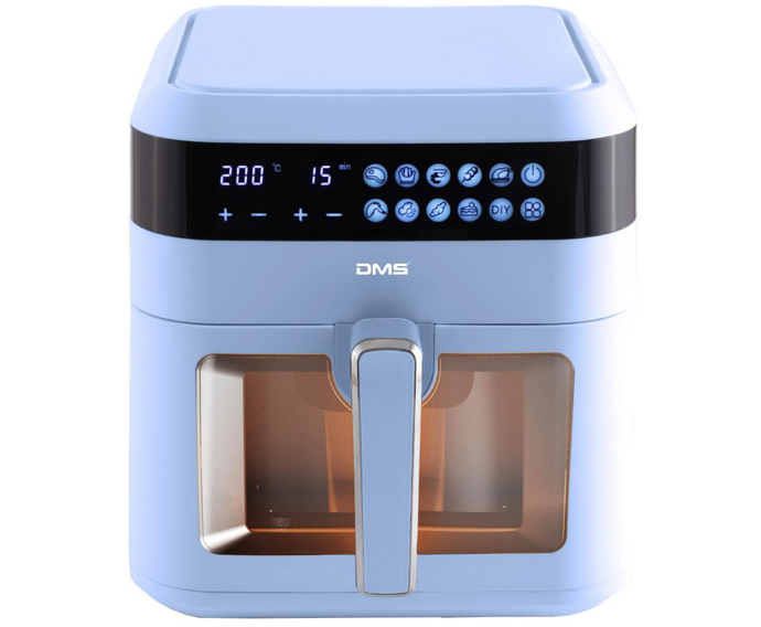 DMS XXXL 7 Liter Heißluftfritteuse, Fritteuse, Backofen, Heißluftgrill, Herd, fettfrei und ohne Öl, inkl. 10 Programmen und digitalem Touch-Display, Timer, HFG-7 (blau)