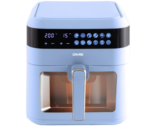 DMS XXXL 7 Liter Heißluftfritteuse, Fritteuse, Backofen, Heißluftgrill, Herd, fettfrei und ohne Öl, inkl. 10 Programmen und digitalem Touch-Display, Timer, HFG-7 (blau)