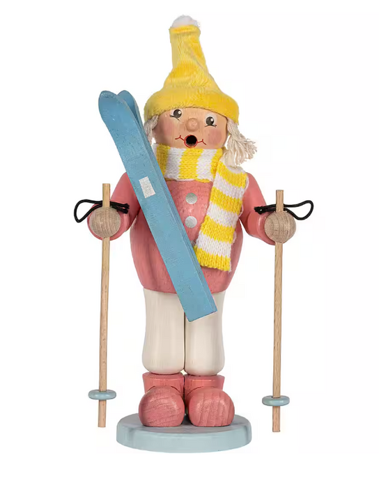 SAICO ORIGINAL Räuchermännchen Mädchen mit Ski aus dem Erzgebirge mit 5 Räucherkerzen (Kopie) (Kopie)