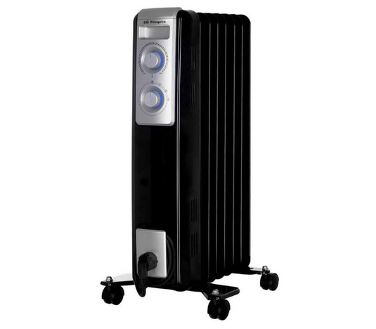 Orbegozo Ölheizkörper RN 1500 7 Elemente 1500 Watt LED Licht regelbarer Thermostat Kabelaufwickler Schwenkrollen