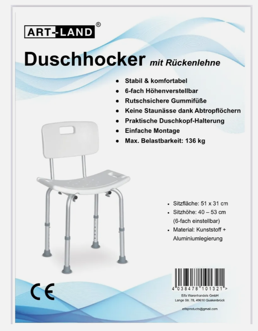 Duschhocker mit Rückenlehne