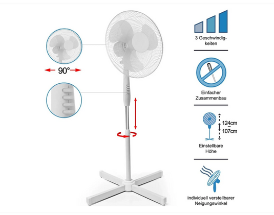 Standventilator ito 3 Geschwindkeiten oszillierend verstellbare Höhe neigbar