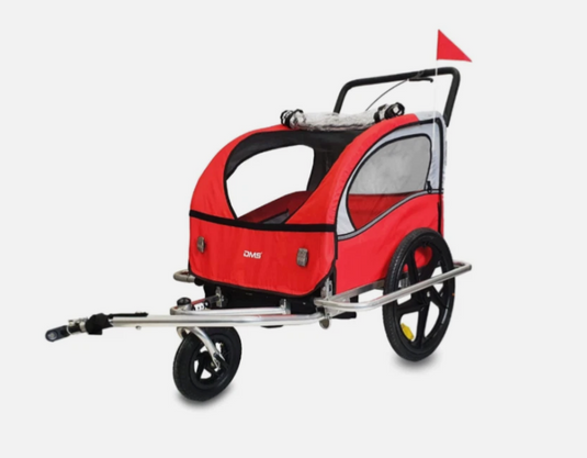 DMS® Fahrradanhänger 2 in 1 Kinderanhänger Fahrradanhänger Jogger Fahrradanhänger Kinderwagen Kinderfahrradanhänger für 2 Kinder 5-Punkt-Sicherheitsgurt Radschutz FH-02